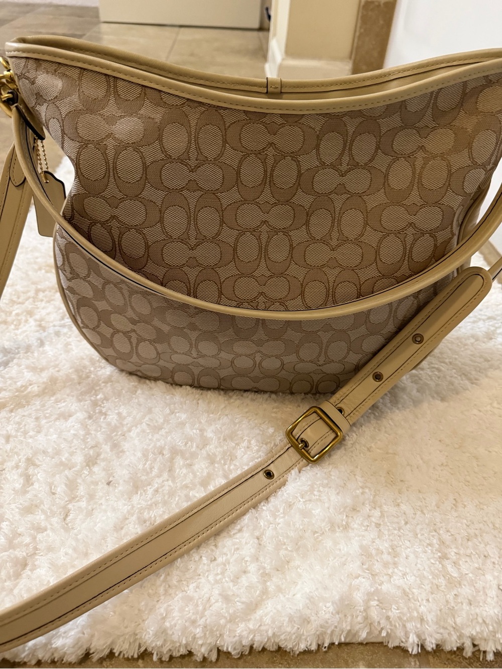 Coach Signature Canvas Hobo in Khaki and Chalk Trim